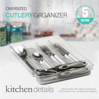 5 Compartment Clear Cutlery Tray with Grey Non Slip Interior