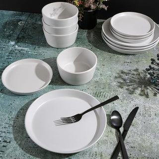 SOHO - Service for 4 - 12 Pc Dinnerware Set - White - Coupe - Fine Ceramic
