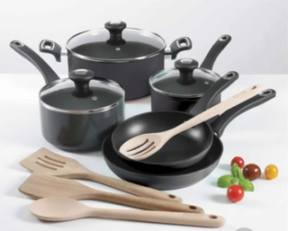 Martha Stewart - 12 PC CW SET - GREY - NON STICK INT - TEMPERED GLASS LID - BAKELITE HANDLE - AL - 2.8 MM - GBX"