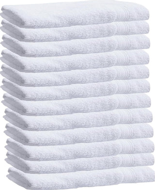White-Cam Border Hand Towel - 16x27 - (12-pack) - White